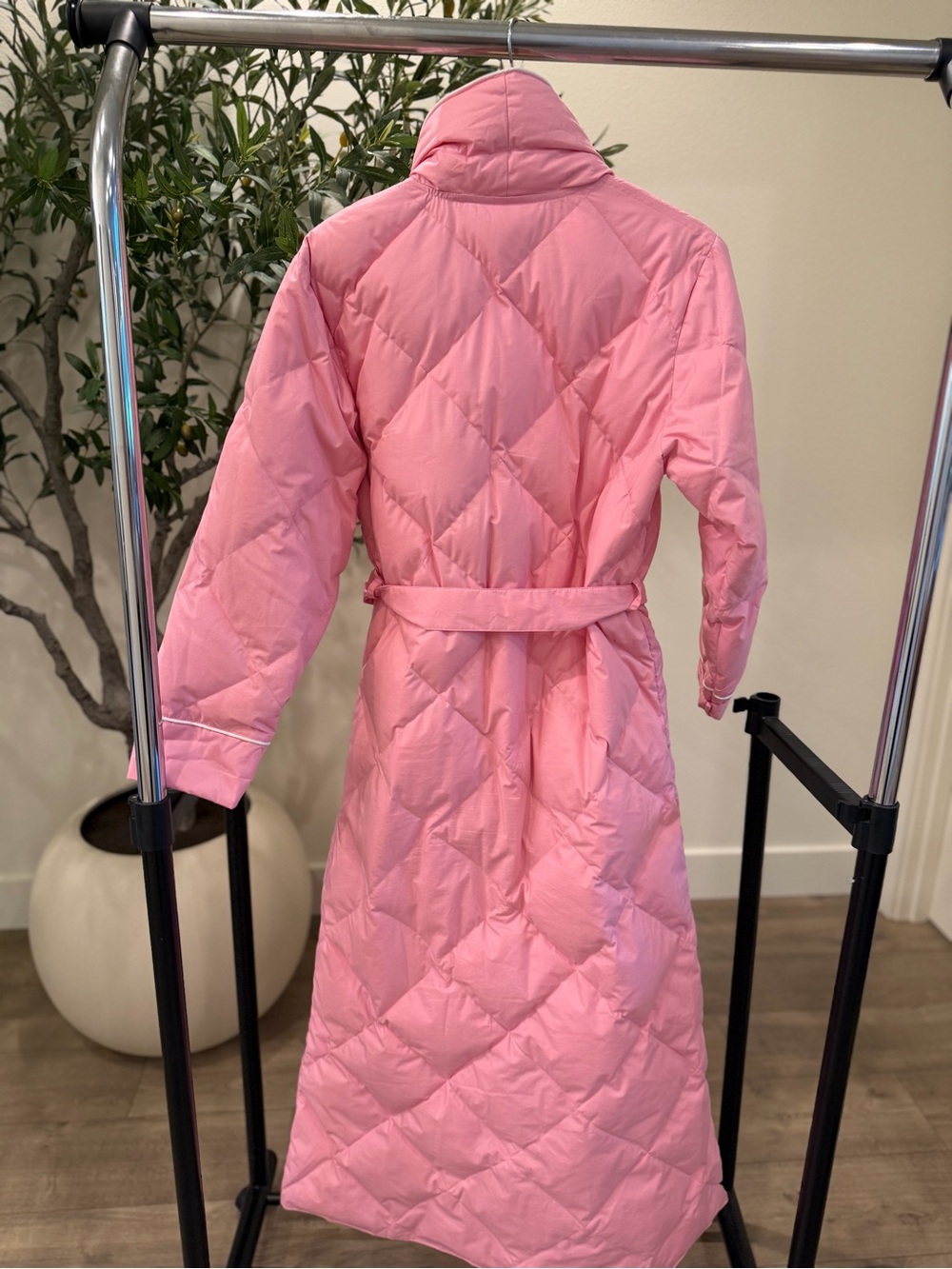 The Company Store Women's Down Filled Pink Quilted Robe - Picture 2 of 4